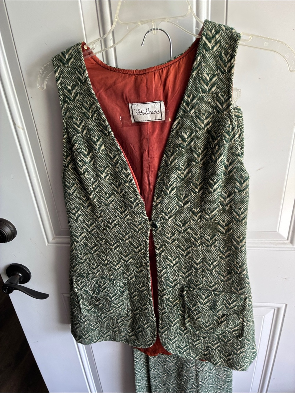 Bobbie Brooks Green Tweed Vest with Rust Lining